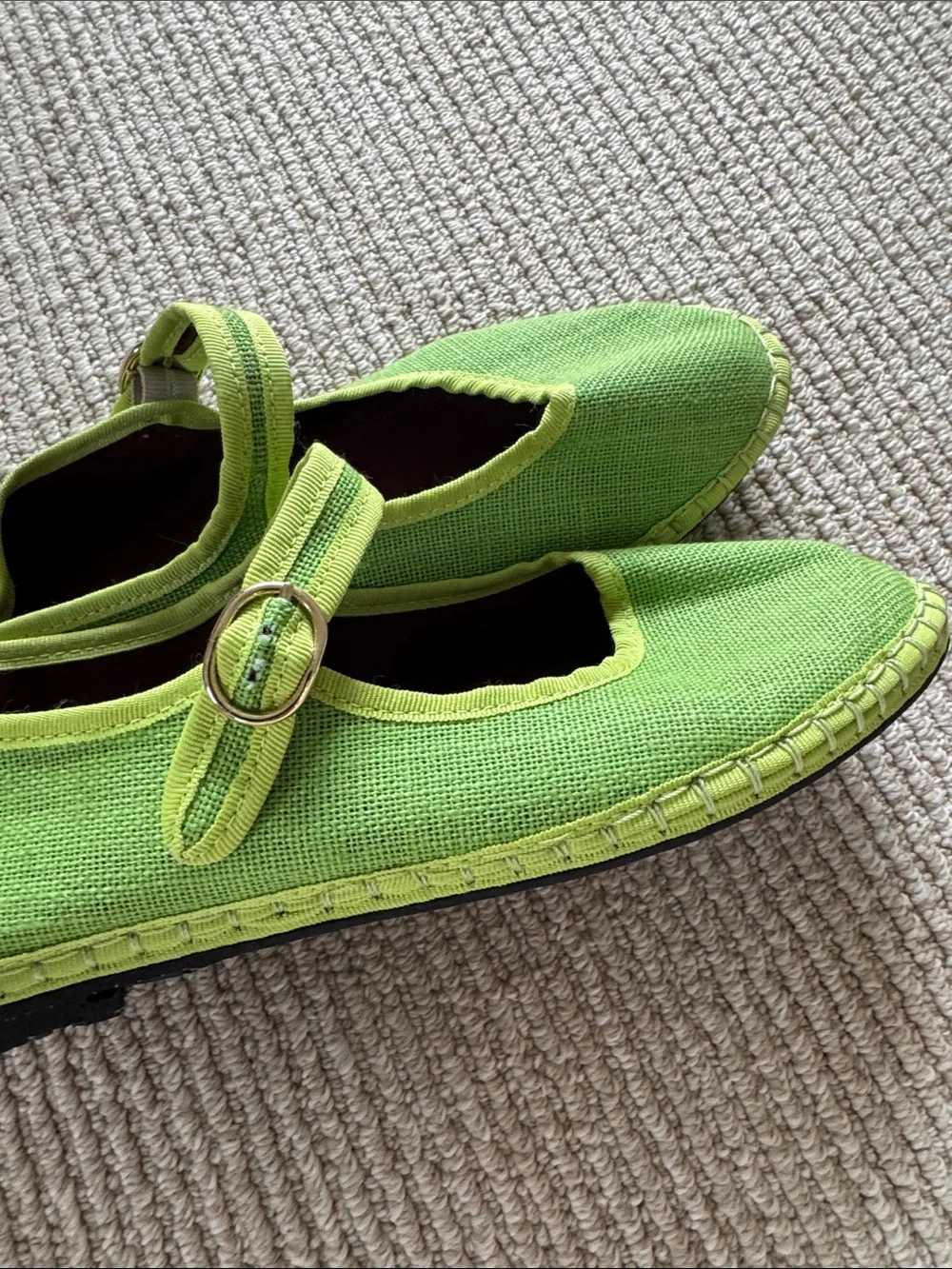 Flabelus Lime Green Line Mary Jane Espadrilles NWOT